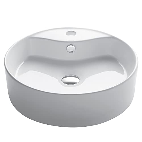 Exclusive Special KRAUS KCV-142 Elavo Round Vessel Porcelain Ceramic Bathroom Sink 18 Inch in White with Overflow