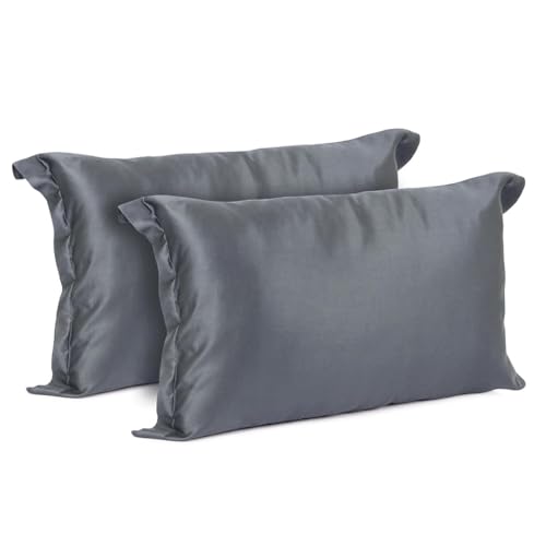 Image of Mush Bamboo Pillow Cover Set of 2 | 100% Bamboo Pillow Cover for Hair and Skin | 250 TC | Breathable, Silky Soft and Envelope Pillowcases | 17 inchx27 inch (250 TC, Dark Grey)