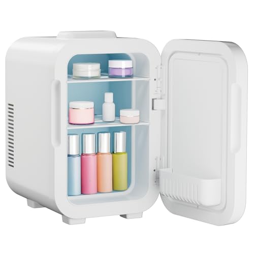 ELLE 8L Mini Cooler Fridge with LED Makeup Mirror for Skincare & Cosmetic Storage Cooler & Warmer Removable Shelf Carrying Handle AC DC Power Options Small Refrigerator for Bedroom Car Office White by ELLE - Used condition - Image 3