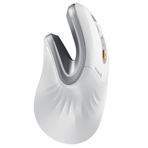 ProtoArc Ratón Ergonómico, EM11 NL Inalámbrico Vertical Ratón óptico Recargable con 3 Puertos de Dispositivo (Bluetooth y USB), 3 dpi Ajustables para Ordenador, iPad, Mac, Windows - Blanco