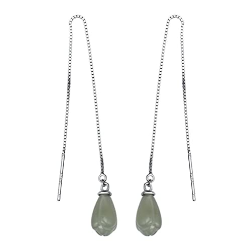 Pendientes de jade vintage S925 largos con diseño de orquídea étnica