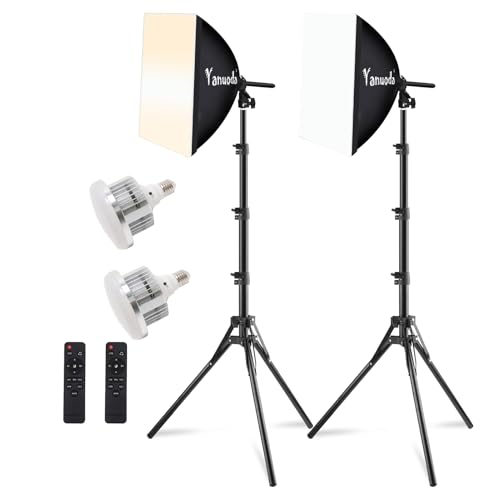 Set 2 Softbox Studio Fotografico 40x40 cm con 2 Lampadine LED 95W (3000-7500K, E27) + 2 Treppiedi - Luce Professionale per Foto, Video, Streaming Live e Ritratti