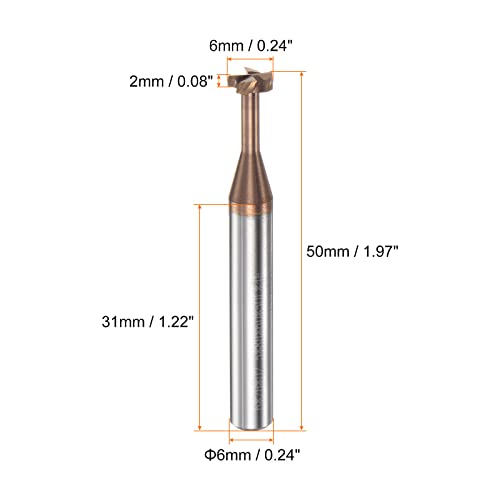 Image of HARFINGTON T Slot End Mill Milling Cutter 6mm Cutting 2mm Depth 6mm Shank Solid Carbide Titanium Coated 4 Flutes for Stainless Steel Alloy
