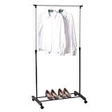 Con barra y un estante para el calzado, Altura ajustable de 90 a 160 cm, Anchura: 80 cm, Profundidad: 43 cm, Incluye 4 ruedas para un desplazamiento más cómodo, Fabricado en acero y plástico de color negro