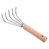 SHINEOFI Kleiner Handrechen aus Edelstahl mit Holzgriff Gartengerät zum Lockern Belüften und Jäten von Boden Kompakt und Vielseitig für Gartenarbeit und Strandpflege