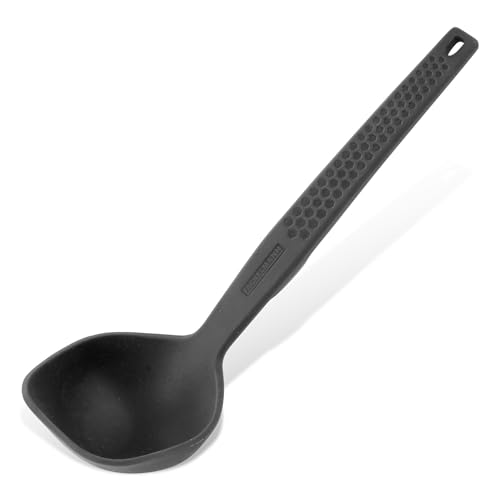 Fackelmann Statement Schöpflöffel mit Lift-Up-Funktion – Schöpfkelle mit ergonomischem Griff – Geeignet für beschichtete Töpfe und Pfannen – ca. 28,5 x 8,5 x 7,5 cm, Grau