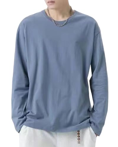 [KANGNAN] トレーナー メンズ 綿100% Tシャツ 長袖 春秋服 ゆったり シルエット プルオーバー トップス カジュアル おしゃれ 大きい サイズ 服 ライトブルー L