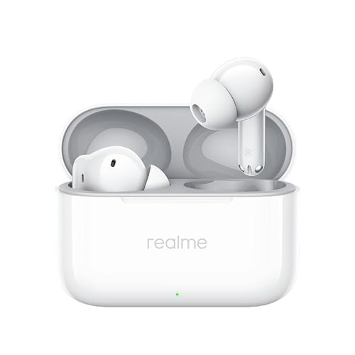 Image of realme Buds T200 TWS Earbuds, Hi-Res Audio, LDAC, IP55 Water Resistant, 12.4mm Dynamic Bass Driver, 32dB ANC, 50h Playback (White)