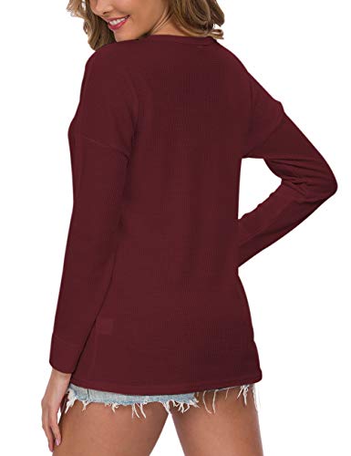 Image of MOLERANI Womens Long Sleeve Waffle Knit Henley Shirts Tunic Tops
