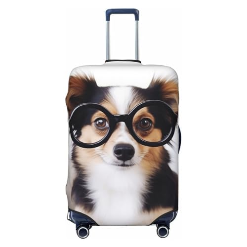 Cute Dog with Glasses Luggage Cover Washable Suitcase Covers Tsa Approved Elastic Spandex Suitcase Protector Anti-Scratch Travel Baggage Cover Fit 18-32 Inch Luggage