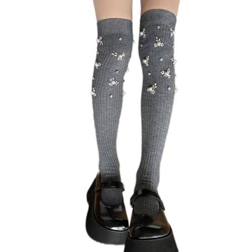 Jambières brillantes chaussettes tricotées chaudes à fleurs femme