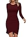 Missufe Elegant Basic T Shirt Freizeitkleid Damen Minikleid Bodycon Kurzes Enges Langarm Kleider (Burgunderrot, klein) Damen Kleid günstig Kaufen-Missufe Elegant Basic T Shirt Freizeitkleid Damen Minikleid Bodycon Kurzes Enges Langarm Kleider (Burgunderrot, klein)
