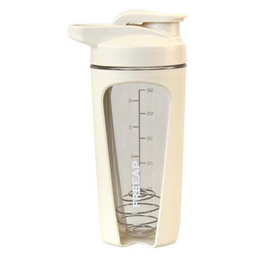 FREEAP プロテインシェイカー シェーカーボトル トライタン BPAフリー 650ml 目盛り付き 漏れ防止 洗いやすい 軽量 筋トレ ジム フィットネス BCAA EAA (アイボリー)