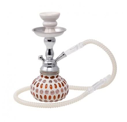 MADGROW. Cachimba Casablanca. 25 cm. Base Blanca e Incrustaciones de Vidrio, Cuerpo de Metal. 1 Tubo. Incluimos Super Pack : 5 boquillas XXL+ Pinzas con perforador Cover
