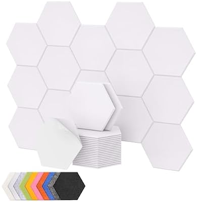 18 Pack High Density Hexagon Acoustic Panels, TONOR 12"x 10"x 0.4" Soundproof Wall Panels, Sound Absorbing Panels for Interior Wall Décor, Peel and Stick Modern for Studio, Office, Home, White