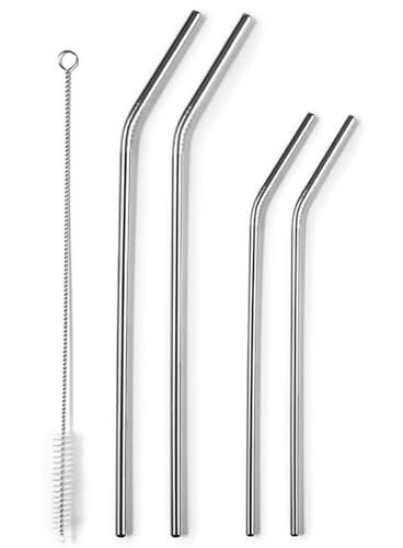 IBILI - Set 4 pajitas + cepillo limpiador, Acero Inoxidable, Reutilizable