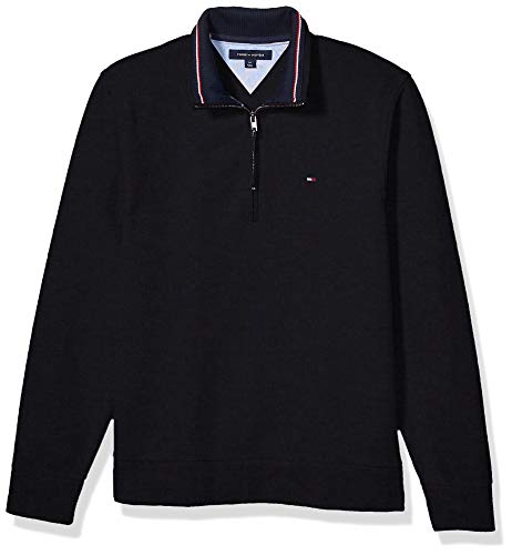 Tommy Hilfiger Men's Adaptive Mock Neck with Extended Half Zipper Pull, Jet Black-PT, MD