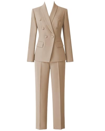 Women's 2 Pieces Pant Suit Set Long Sleeve Blazer Jacket Double Breasted Business Suit for Work