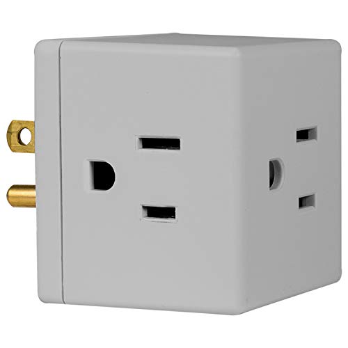 Philips Extender, Extra-Wide Adapter Spaced, Easy Access Design, 3 Prong Outlet, Perfect for Travel, Cube, Grey, SPS3001GR/37, 1 Pack