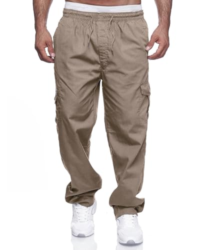 Image of THWEI Mens Cargo Pants Casual Drawstring Athletic Jogger Sports Outdoor Trousers