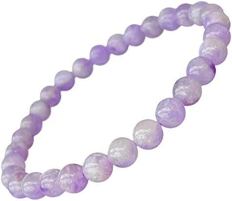 Von Keib Natural Stone Real Lavender Amethyst Stretch Beaded Bracelet Round Beads 6 mm (0.24") Bracelet Semi Precious Purple Amethyst Gemstone Bracelet for Women Men Unisex for Yoga Meditation