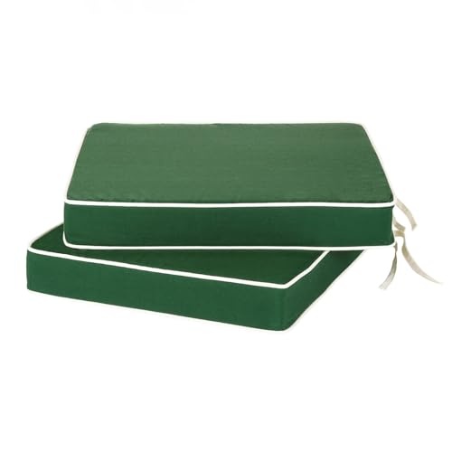 Alfresia Luxury Outdoor Dining Seat Pads - Large Patio Dining Chair Cushion, 100% Polyester Water Resistant, Garden Furniture Cushions, 2 Pack (Green)