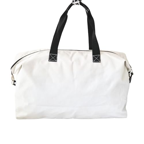 Nautical Duffle Bag, Water-Resistant Sailcloth with Anchor Design, White and Red3