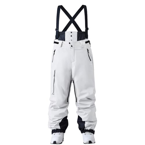 HOTIAN Men Ski Pants Women Baggy Snow Bibs Professional Waterproof Windproof Insulated Warm Winter Snow Pants Overall White
