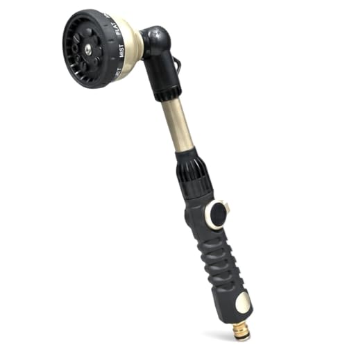 rainfactory lancia per giardino, 10 modalità di spruzzo, lancia doccia, lungo manico comfort in alluminio, doccia da giardino con adattatore in ottone, doccia multipla per innaffiare fiori e aiuole