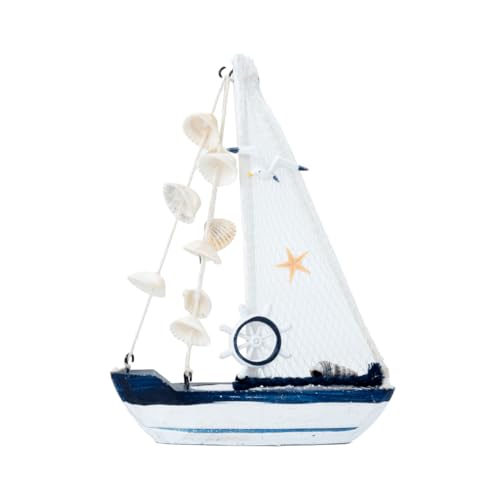 Image of Wooden Decorative Sailboat Nautical Model Showpiece - 15x4x22 cm | Miniature Sailing Boat Showpiece for Home Decor, Living Room, Office & Table Desk Decoration | Faded Blue-Helm