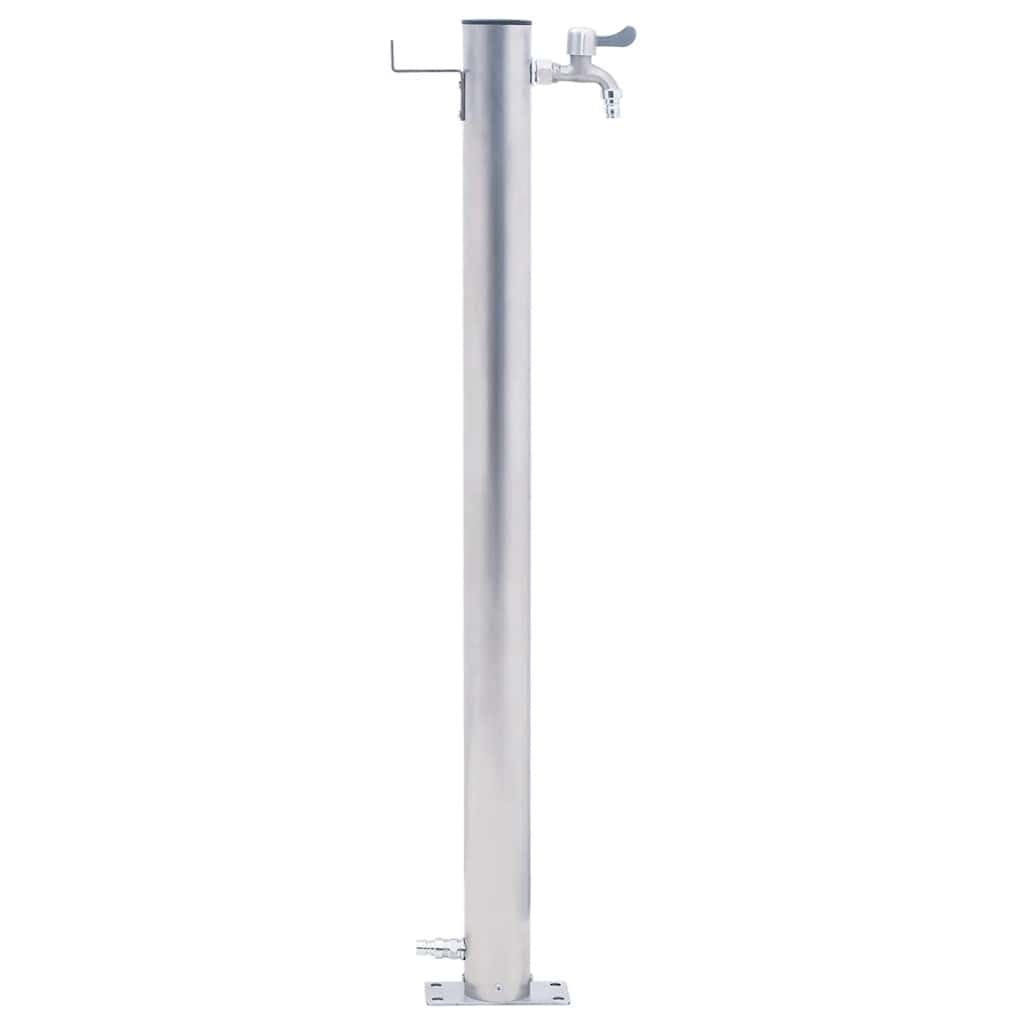 Colonna d'acqua in acciaio inox, 100 cm, rotonda, con rubinetto e supporto per tubo flessibile per irrigazione da giardino, irrigatore per prato, tubo antigoccia, balcone, terrazza, aiuola