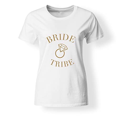 T-shirt personnalisé pour femme Team Bride pour enterrement de vie de jeune fille, Texte blanc doré, XL Cover