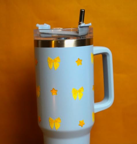 Image of 1200ML Stainless Steel Tumbler Hot and Cold with Handle and Lid and 2 Straws, Double Insulated Cup Leak Proof Mug Cupholder for Gym, Travelling (yellowbows)