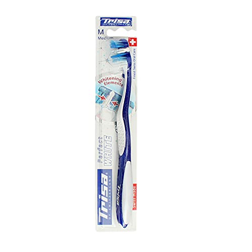 Image of Trisa Perfect White Medium Toothbrush | Whitening Bristles for Stain Removal | Ergonomic Non-Slip Handle | Natural Teeth Whitening | Medium Bristles | Assorted Color