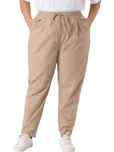 Agnes Orinda Plus Size Pants for Women Straight Leg Drawstring Elastic Work Loose Comfy Trousers with Pockets2