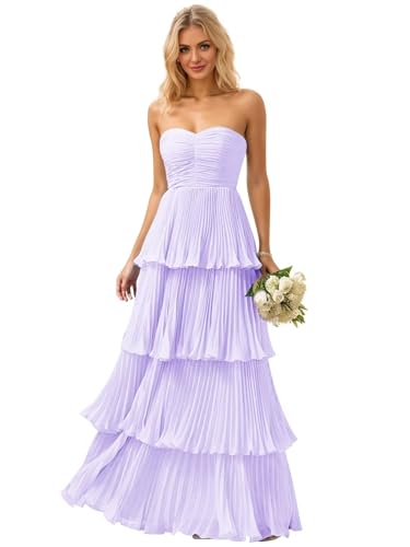 Mollyevers Strapless Prom Dresses for Teens Long Lilac Tiered Ruffle Evening Gowns Size 8