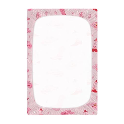 Image of Pink Western Cowgirl Boots Crib Sheets Soft Breathable Fitted Baby Crib Sheets Mattress Cover for Girl Boys, 52 inch x 28 inch x 9 inch