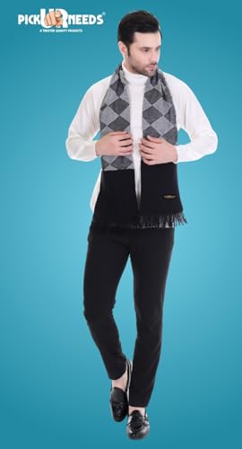 Image of Pick Ur Needs Premium Men's Warm And Stylish Woolen Muffler Angoora With Solid Color Plain Design And Stylish Tussles Ends Muffler For Men