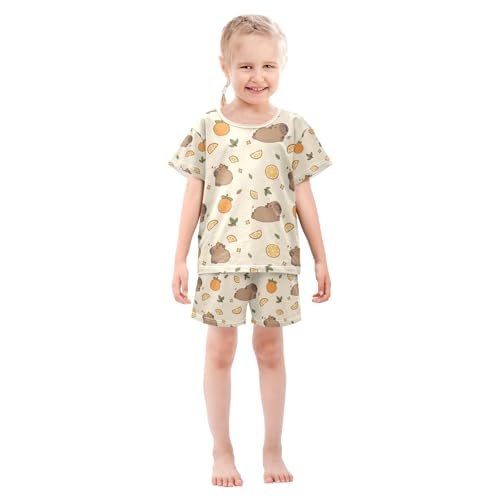 senya Capybara Cute Orange Slices Summer Pajamas Set Short Cotton Sleepwear 2 Piece3