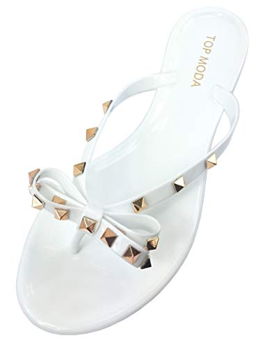Image of TOP Moda Womens Studded Jelly Flip Flops Sandals with Bow
