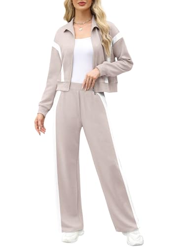 Image of XIEERDUO Lounge Sets for Women 2025 Sweatsuit 2 Piece Outfits Sweatshirt Wide Leg Sweatpant Tracksuit Matching Set