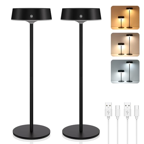 JVURICE Lot de 2 lampes de table LED sans fil, 2 hauteurs réglables, USB-C