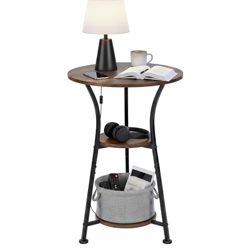 Dulcii Small Round End Table for Narrow and Small Space, 3-Tier Round Accent Couch Beside Table,...