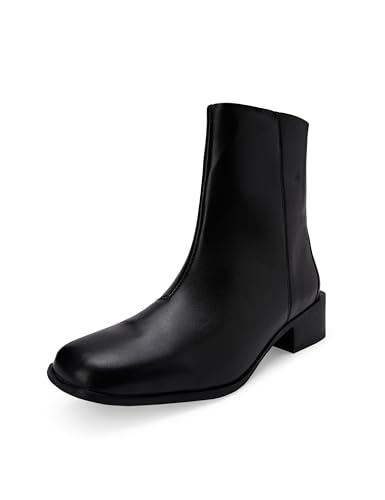 Image of ELLE Women Low Block Heel Mid-Calf Ankle Boots with side Zipper