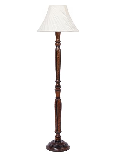 Image of Devansh Cross Pleated Off-White Cotton Wooden Floor Lamp -32