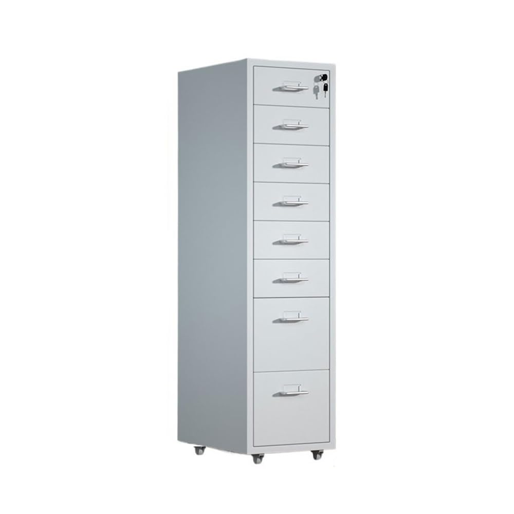 Schedario Organizzatore di dati in metallo Armadietto multifunzionale for ufficio con cassettiera Armadietto for archivi di grande capacità a 8 strati con serratura Armadietto da Ufficio(Bianco)
