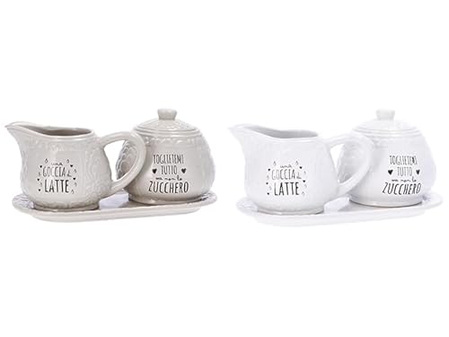 Juego de 3 servicios de mesa: 1 lechera, 1 azucarero y 1 bandeja de cerámica, colores surtidos