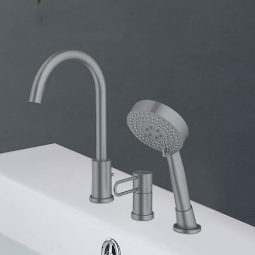 Mitigeur de baignoire gris avec douche et ensemble de pommeau à 3 trous