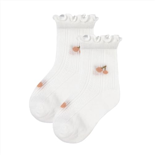 American Trends Baby Girls Socks Toddler Socks for Girls Summer Frilly Socks Kids Ruffle Socks Cute Crew Socks White Cherry L