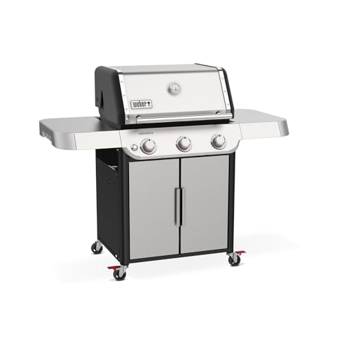 Image of Weber Genesis S-315 Liquid Propane Gas Grill for Outdoor Cooking, Stainless Steel, 3 Burners - Stainless Steel Cooking Grates & PureBlu Burners